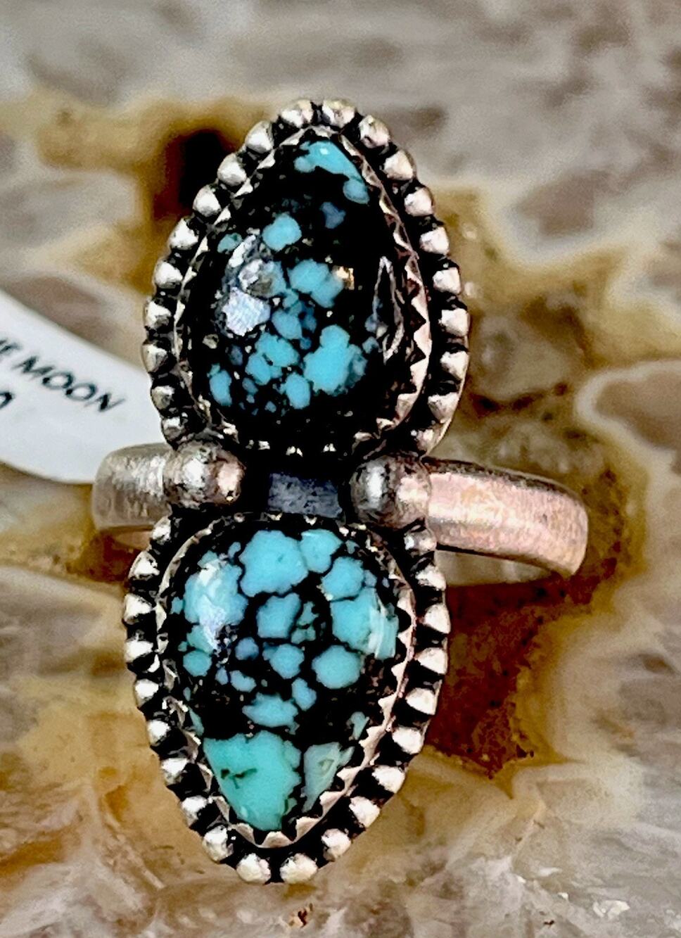 Blue Moon Turquoise Adjustable Statement Ring Sterling Silver 925 - Handmade